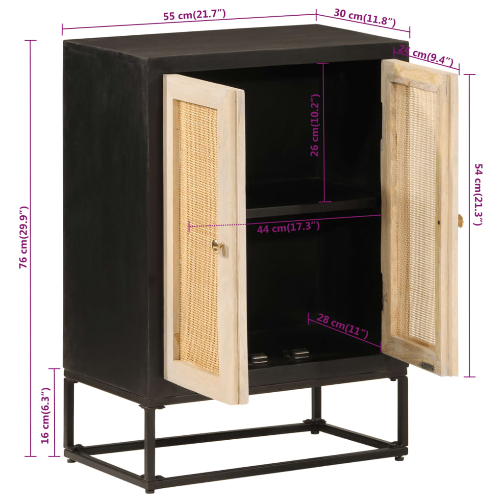 Skjenk svart 55x30x76 cm heltre mango og jern