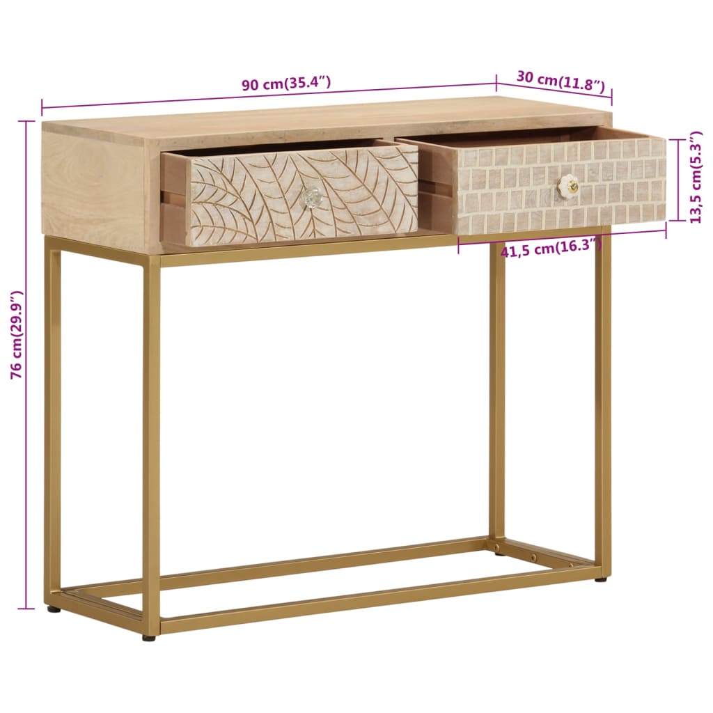 Konsollbord 90x30x76 cm heltre mango og jern