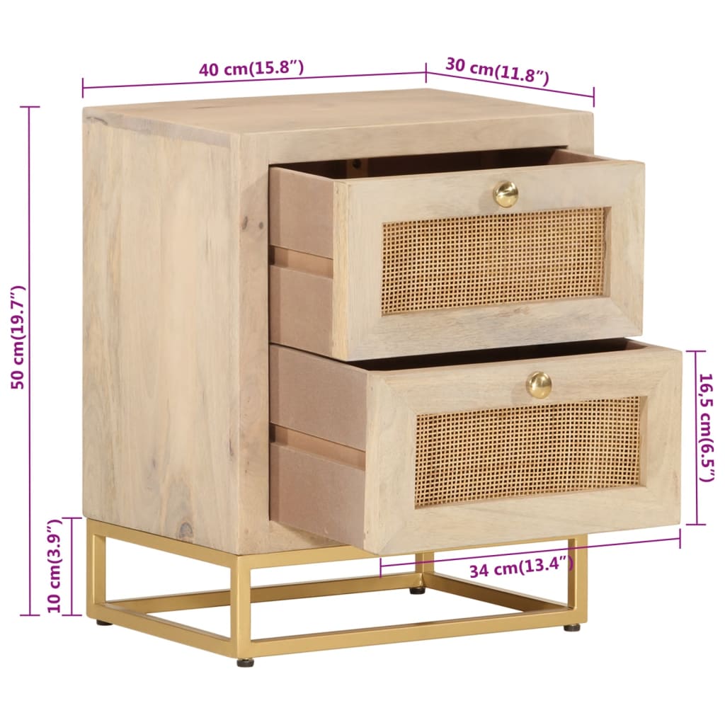 Nattbord 40x30x50 cm heltre mango og jern