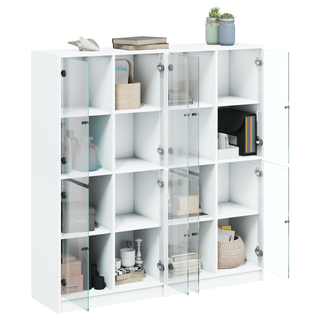 Bokhylle med dører hvit 136x37x142 cm konstruert tre