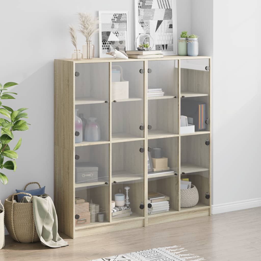 Bokhylle med dører sonoma eik 136x37x142 cm konstruert tre