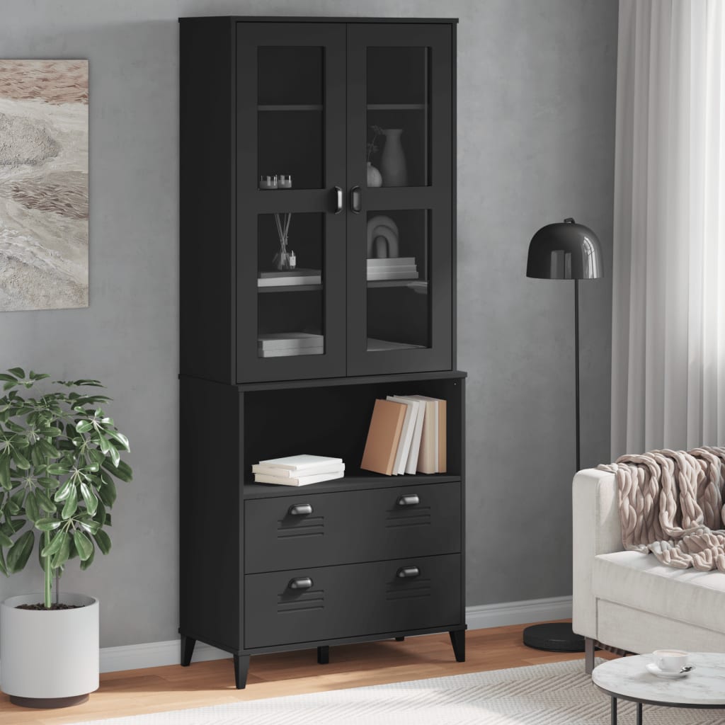 Highboard VIKEN svart 80x40x200 cm heltre furu
