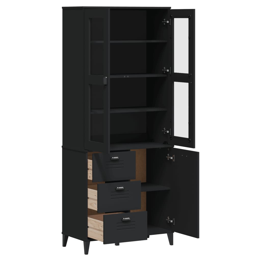 Highboard VIKEN svart 80x40x190 cm heltre furu