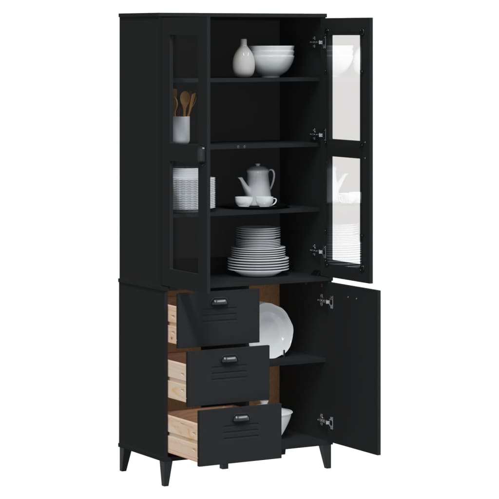 Highboard VIKEN svart 80x40x190 cm heltre furu