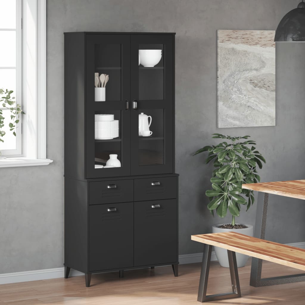 Highboard VIKEN svart 80x40x190 cm heltre furu