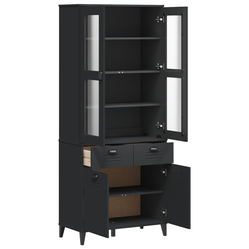 Highboard VIKEN svart 80x40x190 cm heltre furu