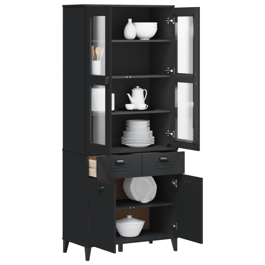Highboard VIKEN svart 80x40x190 cm heltre furu