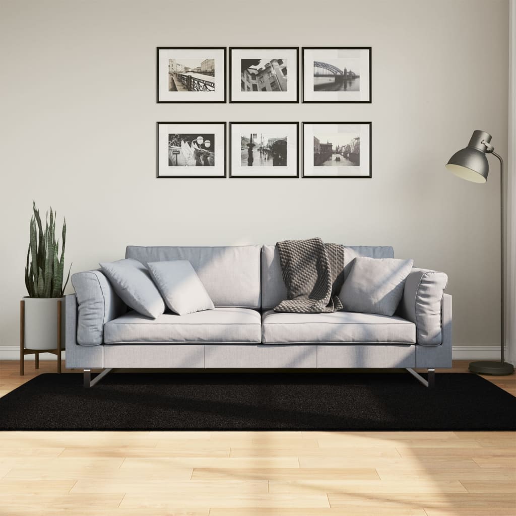 Teppe HUARTE kort luv mykt og vaskbart svart 100x200 cm
