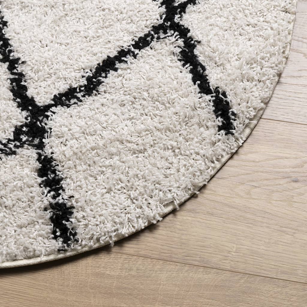 Tykt teppe PAMPLONA høy luv moderne krem og svart Ø120 cm