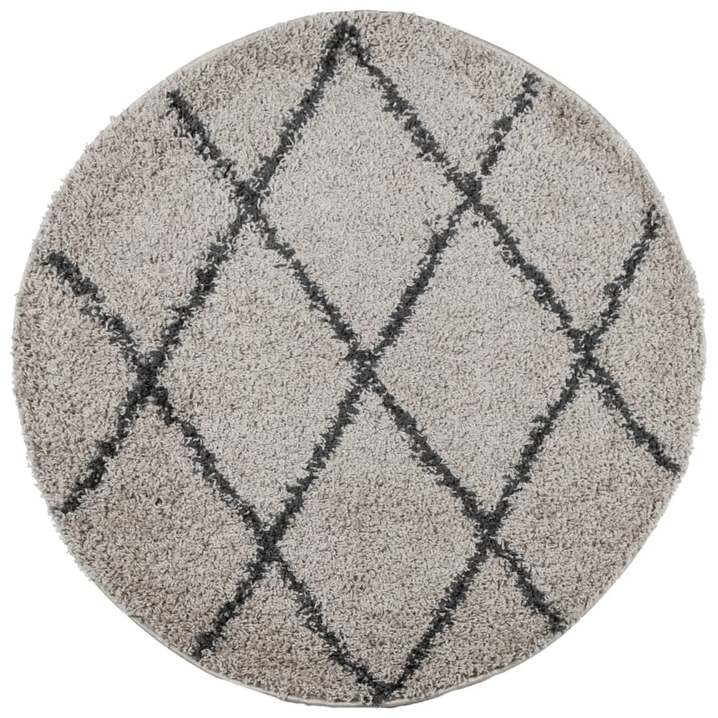 Tykt teppe PAMPLONA høy luv moderne beige antrasitt Ø80 cm