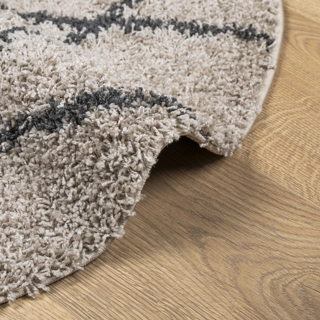 Tykt teppe PAMPLONA høy luv moderne beige antrasitt Ø80 cm