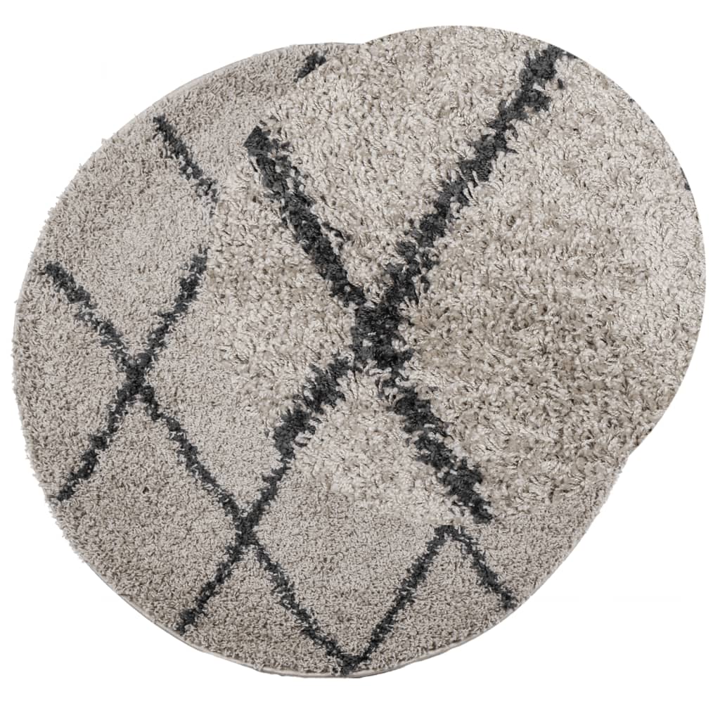 Tykt teppe PAMPLONA høy luv moderne beige antrasitt Ø100 cm