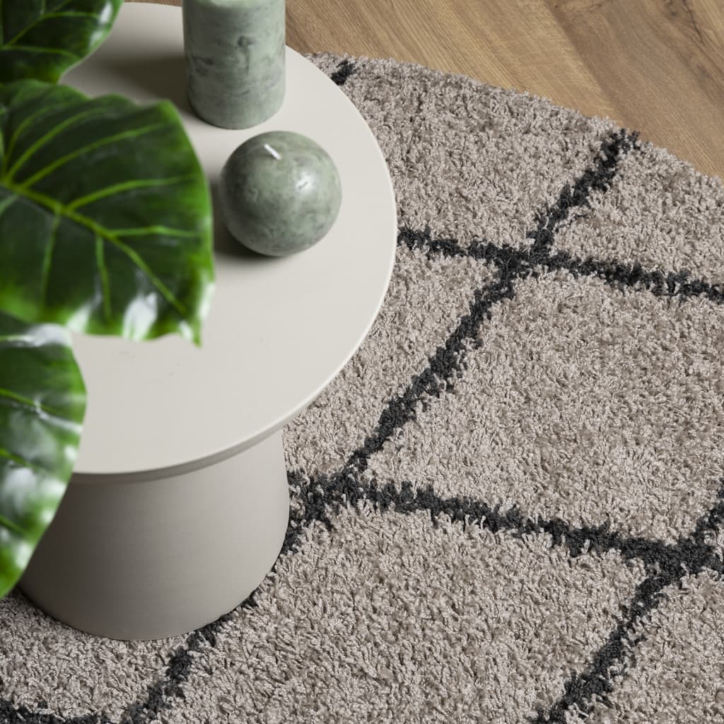 Tykt teppe PAMPLONA høy luv moderne beige antrasitt Ø100 cm