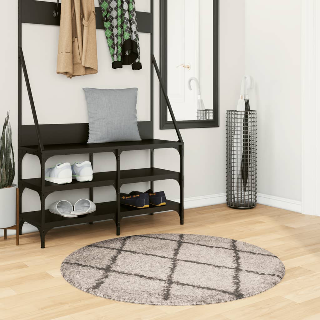 Tykt teppe PAMPLONA høy luv moderne beige antrasitt Ø100 cm