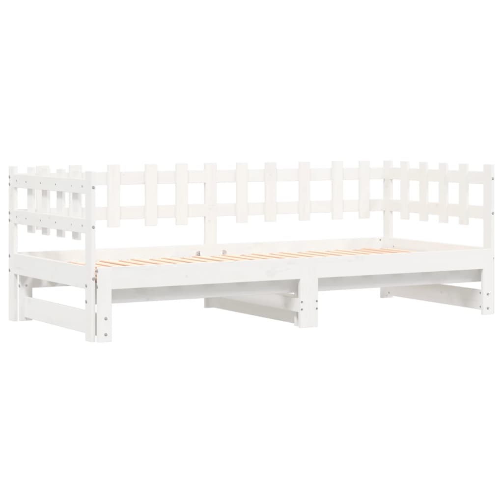 Uttrekkbar dagseng hvit 2x(80x200) cm heltre furu