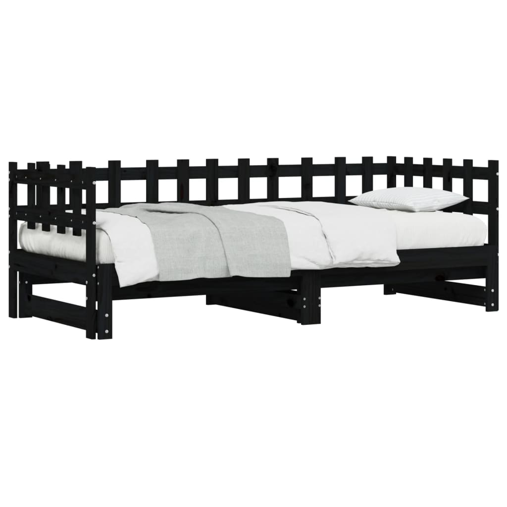 Uttrekkbar dagseng svart 2x(90x200) cm heltre furu