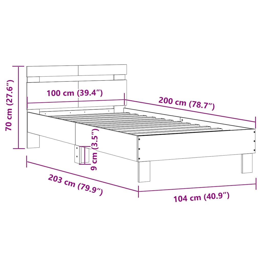 Sengeramme uten madrass med hodegavl sonoma eik 100x200 cm
