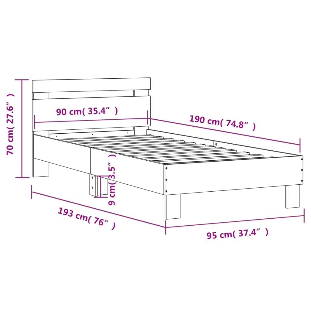 Sengeramme med hodegavl hvit 90x190 cm konstruert tre