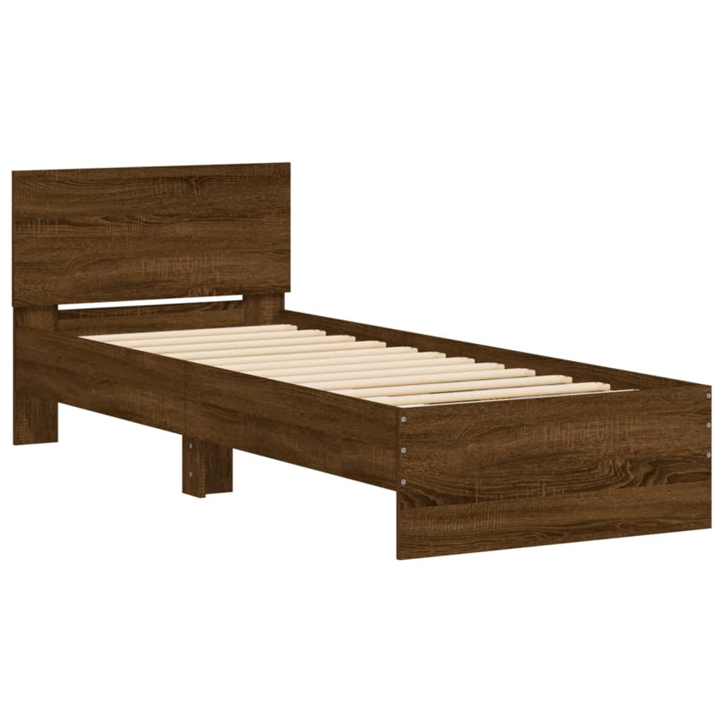 Sengeramme uten madrass med hodegavl brun eik 90x200 cm