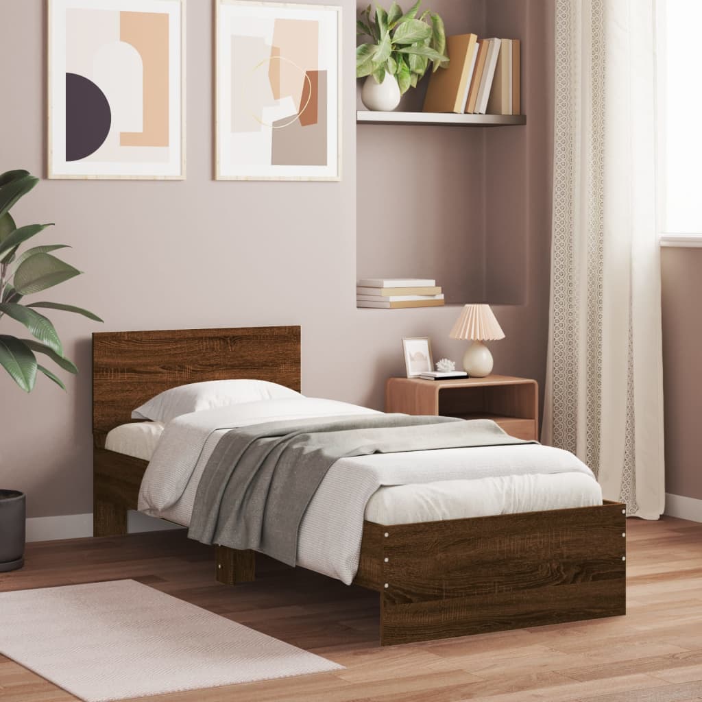 Sengeramme uten madrass med hodegavl brun eik 90x200 cm