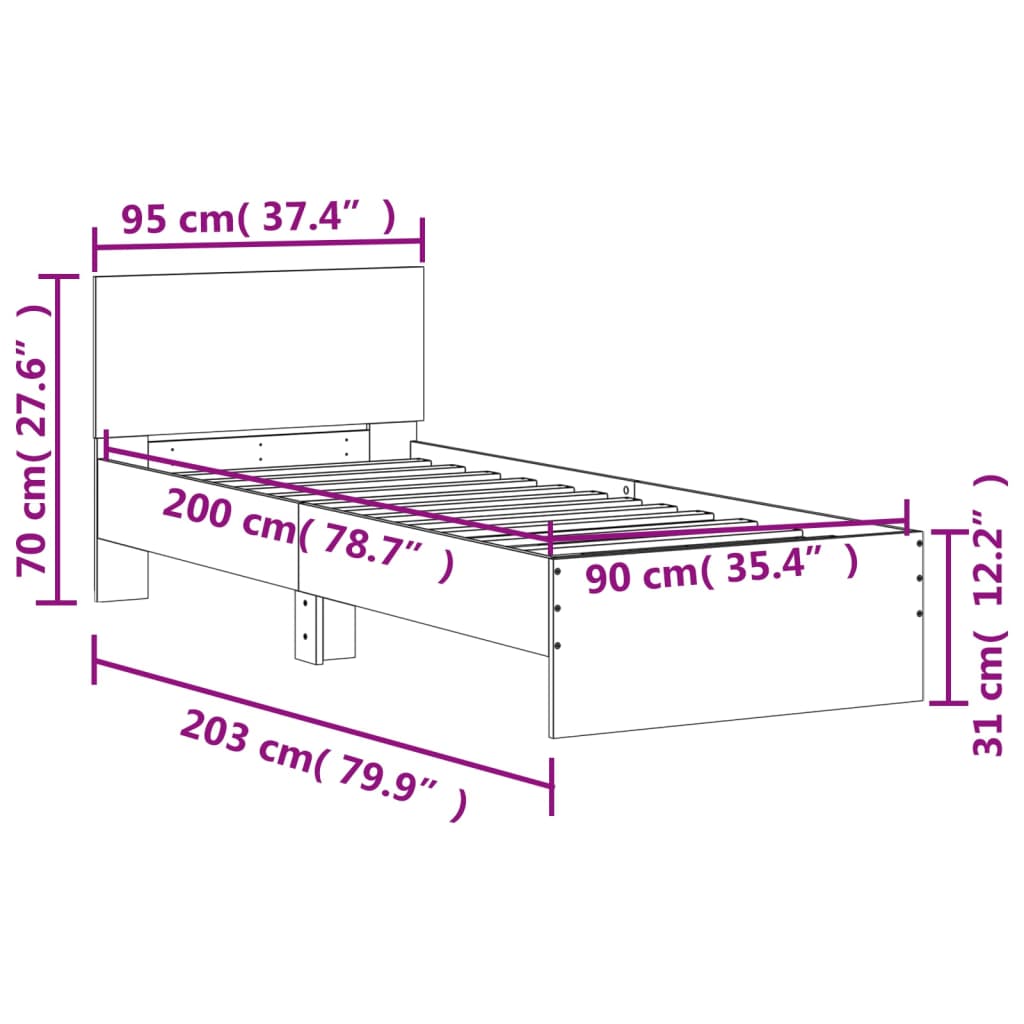 Sengeramme uten madrass med hodegavl brun eik 90x200 cm