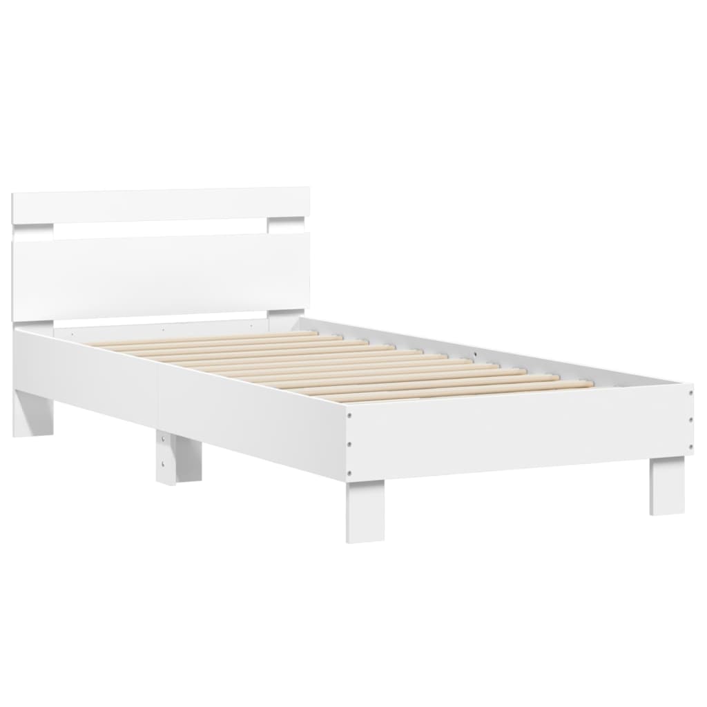 Sengeramme med hodegavl og LED-lys hvit 90x190 cm