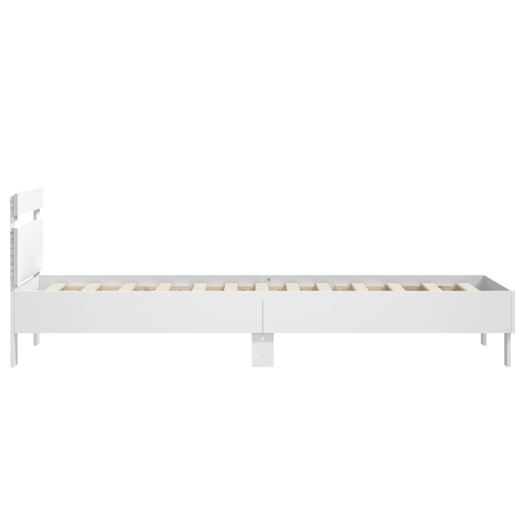 Sengeramme med hodegavl og LED-lys hvit 90x190 cm