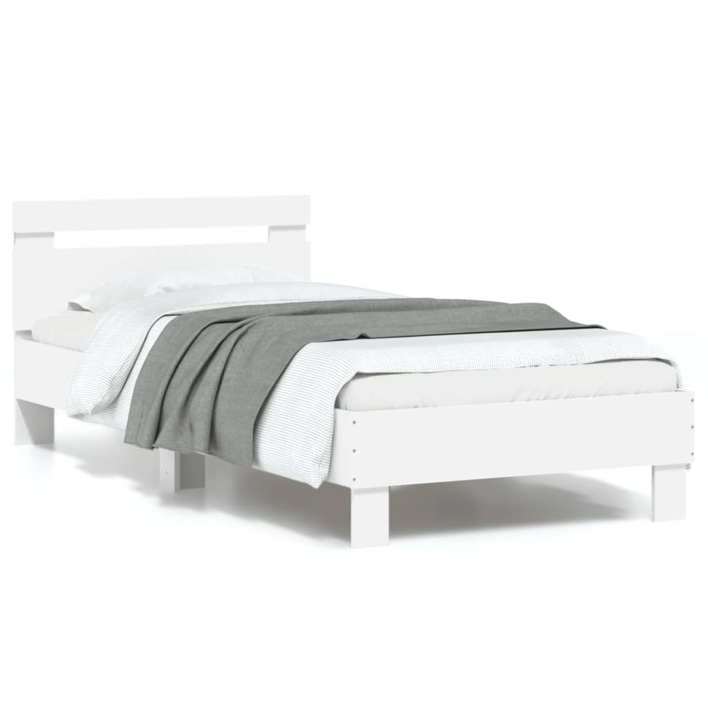 Sengeramme med hodegavl og LED-lys hvit 90x190 cm