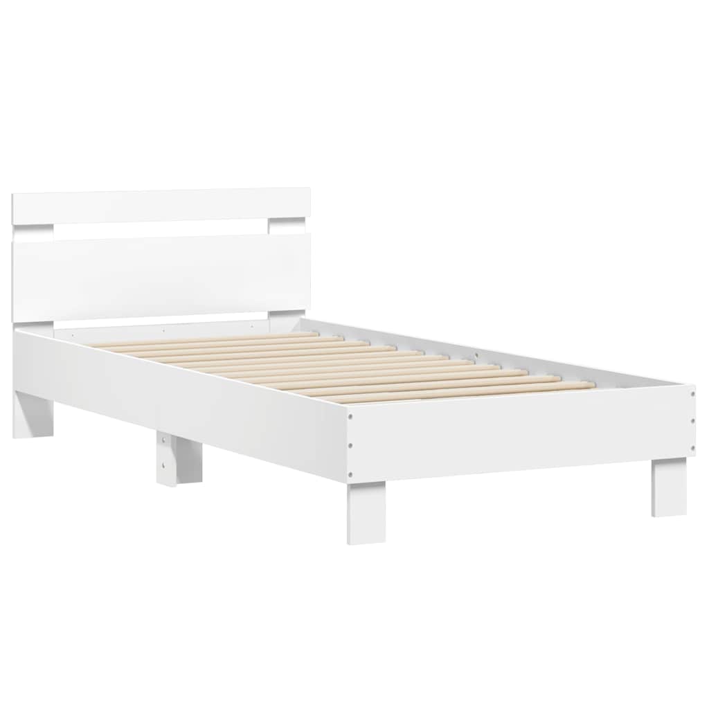 Sengeramme med hodegavl og LED-lys hvit 75x190 cm