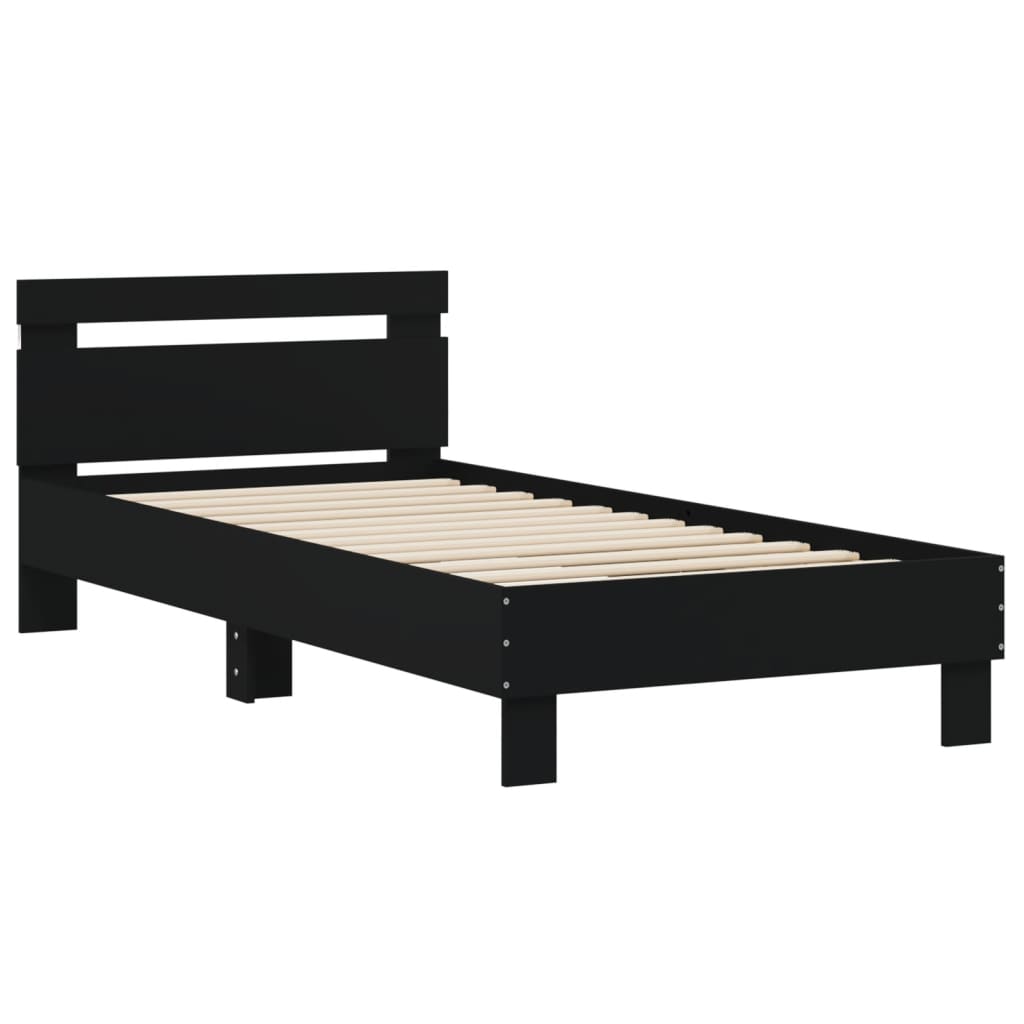 Sengeramme med hodegavl og LED-lys svart 75x190 cm
