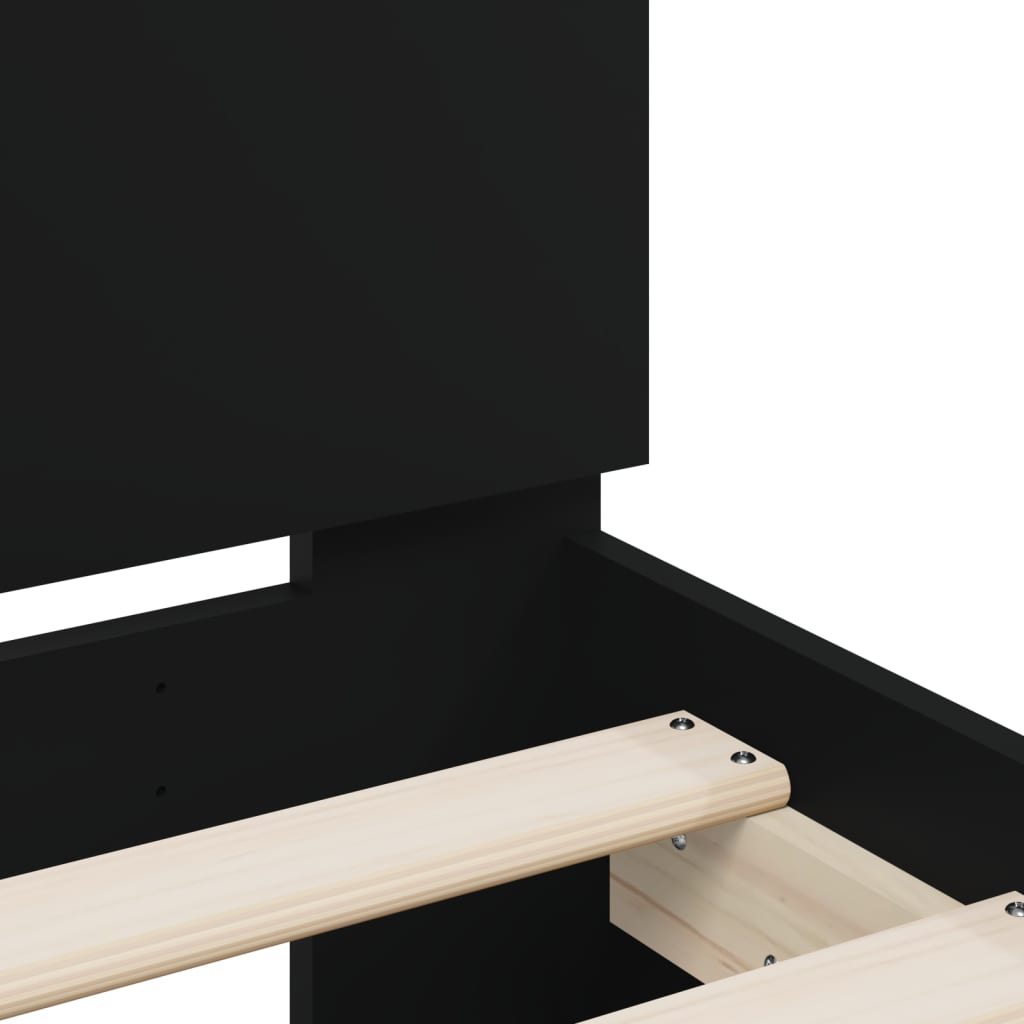 Sengeramme med hodegavl og LED-lys svart 75x190 cm