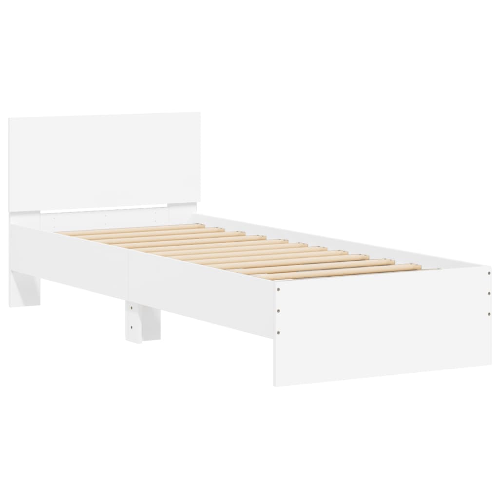 Sengeramme med hodegavl og LED-lys hvit 90x190 cm