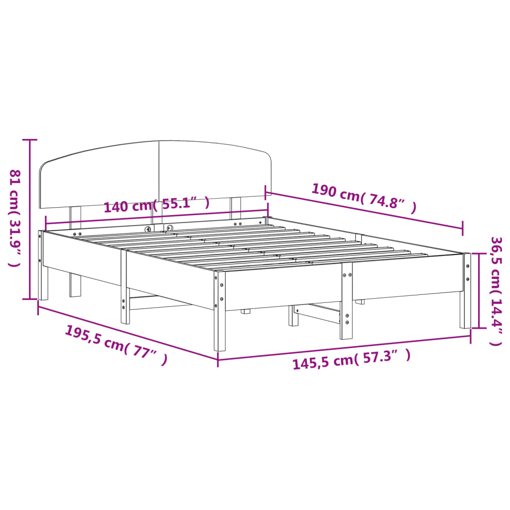 Sengeramme uten madrass voksbrun 140x190 cm heltre furu