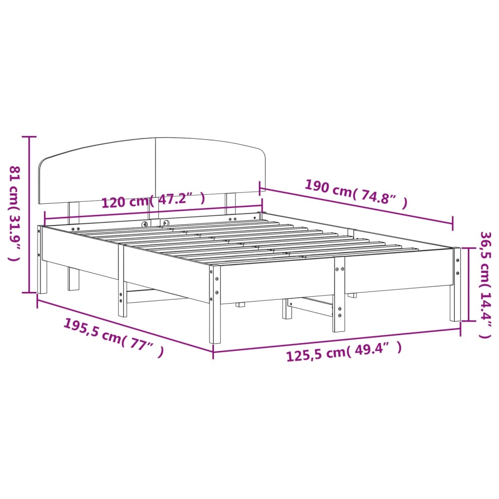 Sengeramme uten madrass voksbrun 120x190 cm heltre furu