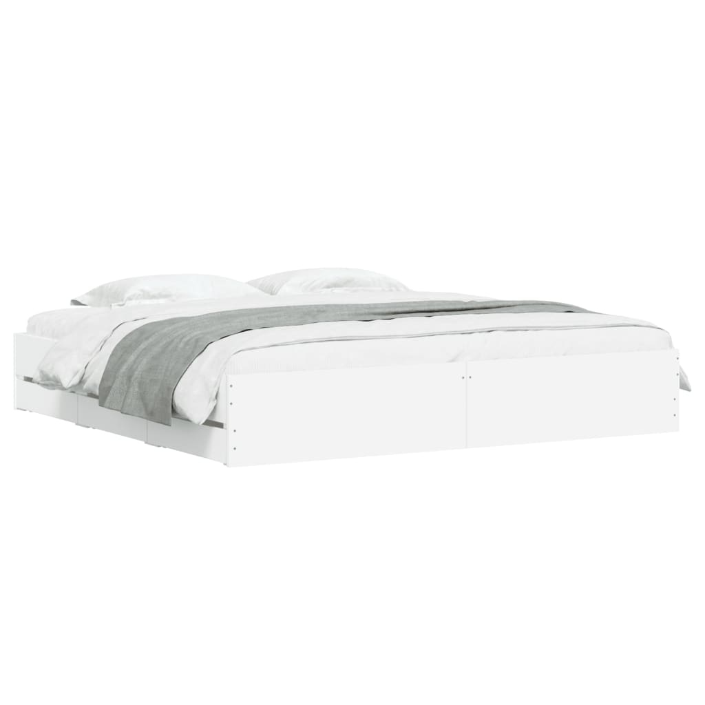 Sengeramme med skuffer hvit 200x200 cm konstruert tre
