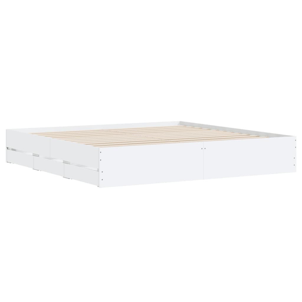 Sengeramme med skuffer hvit 200x200 cm konstruert tre