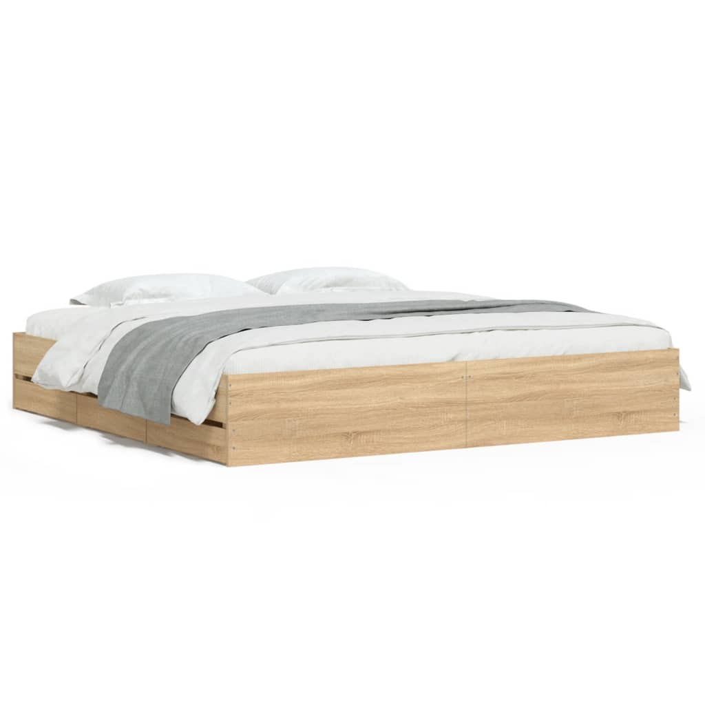 Sengeramme med skuffer sonoma eik 200x200 cm konstruert tre