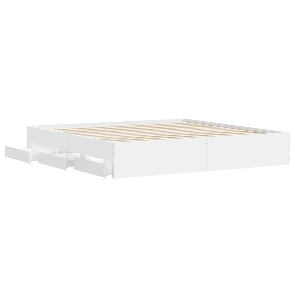 Sengeramme med skuffer hvit 180x200 cm konstruert tre