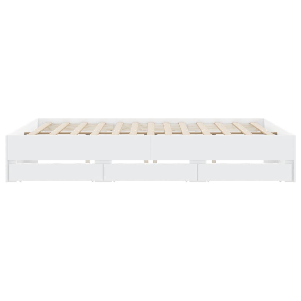 Sengeramme med skuffer hvit 180x200 cm konstruert tre