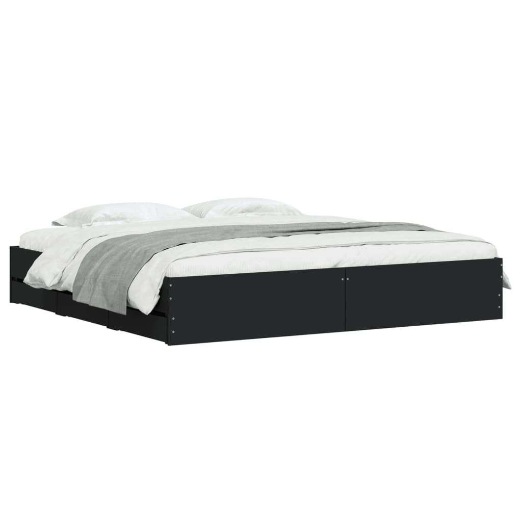 Sengeramme med skuffer svart 180x200 cm konstruert tre