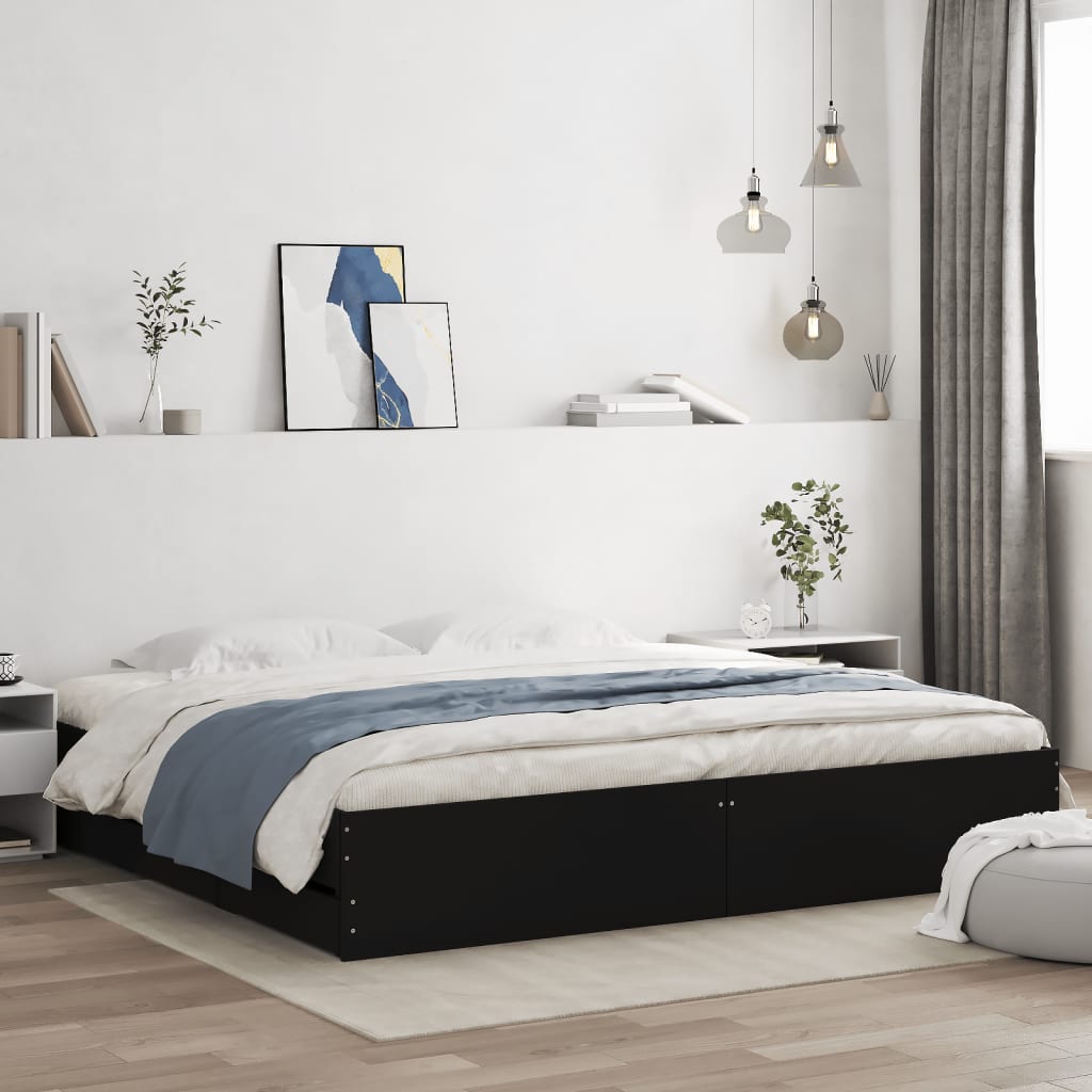 Sengeramme med skuffer svart 180x200 cm konstruert tre