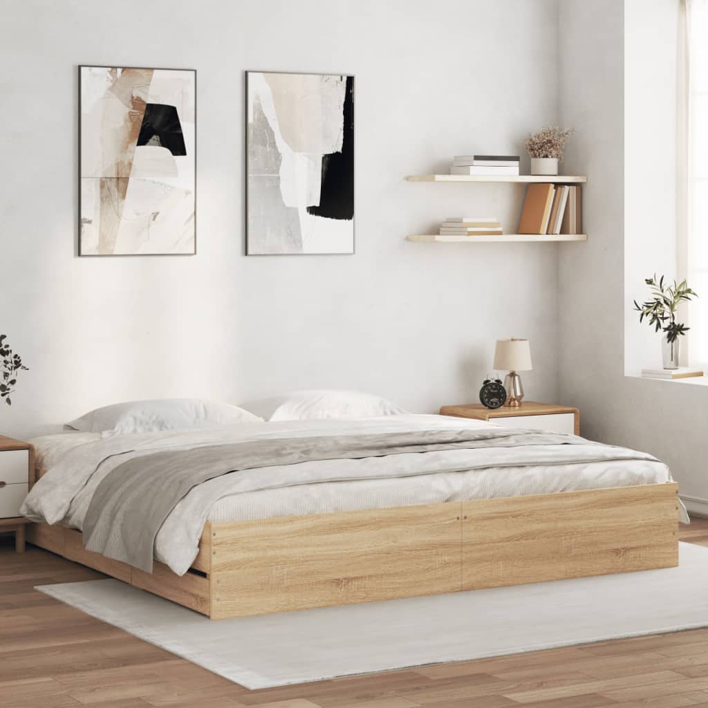 Sengeramme med skuffer sonoma eik 180x200 cm konstruert tre