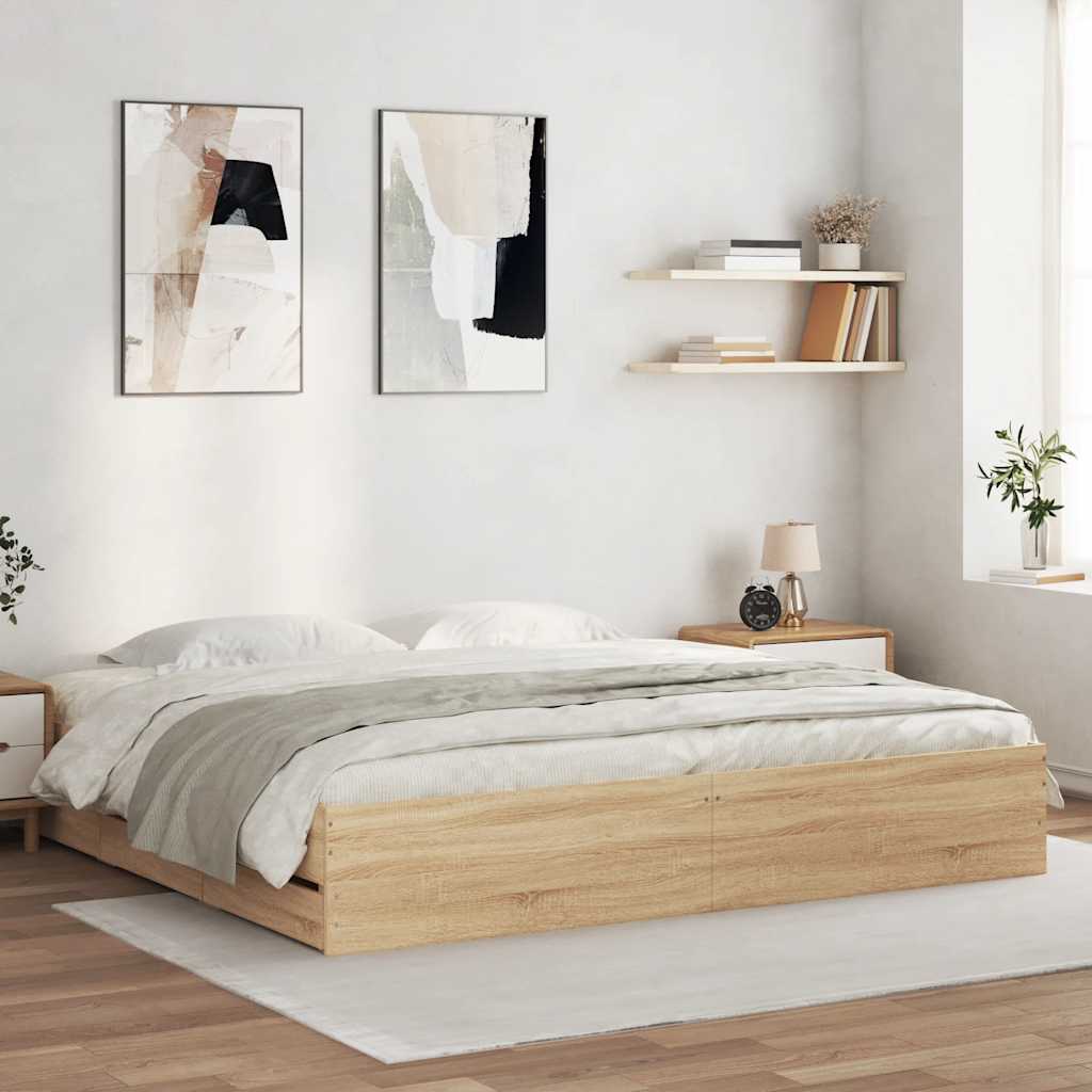 Sengeramme med skuffer sonoma eik 160x200 cm konstruert tre