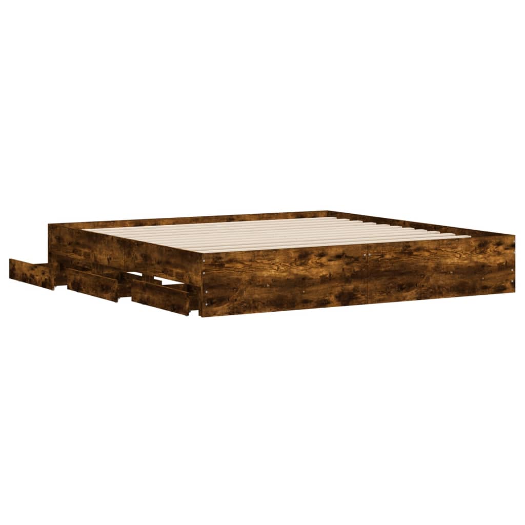 Sengeramme med skuffer røkt eik 160x200 cm konstruert tre