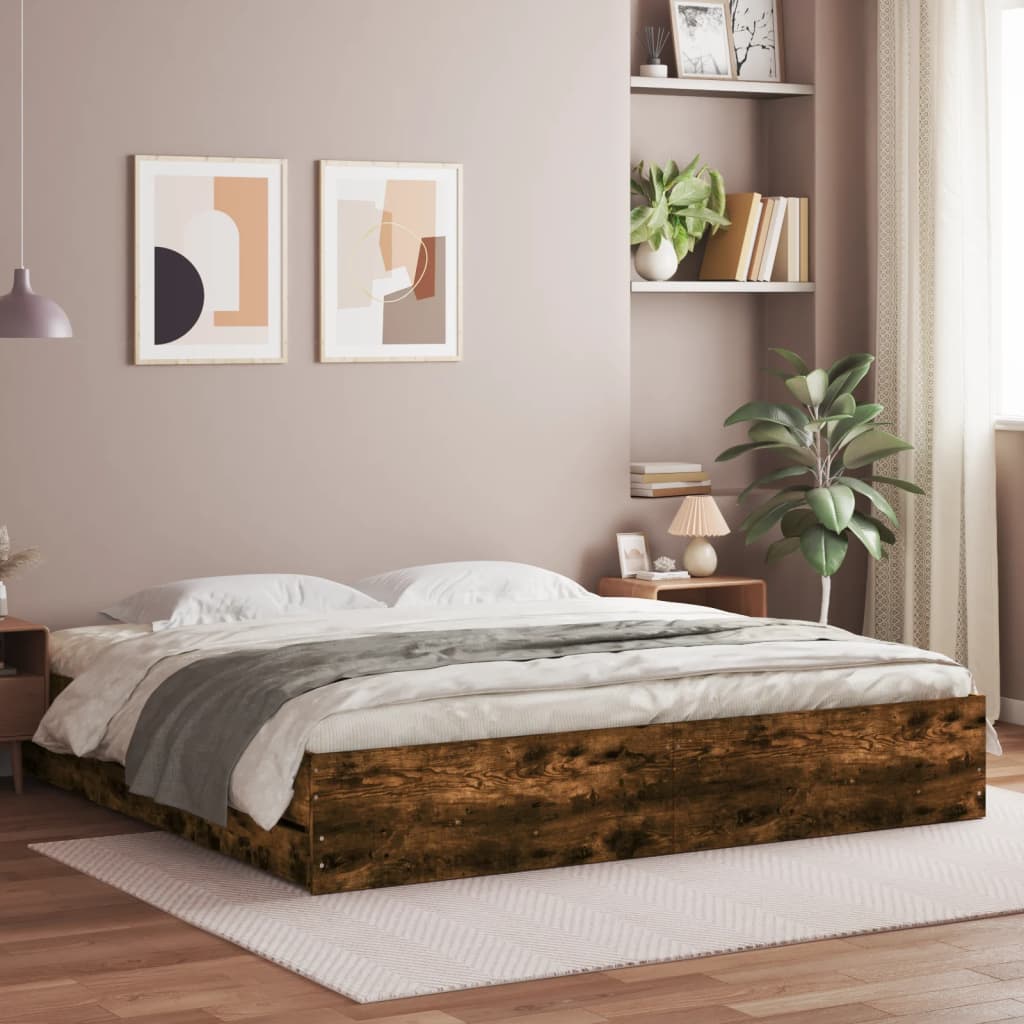 Sengeramme med skuffer røkt eik 160x200 cm konstruert tre
