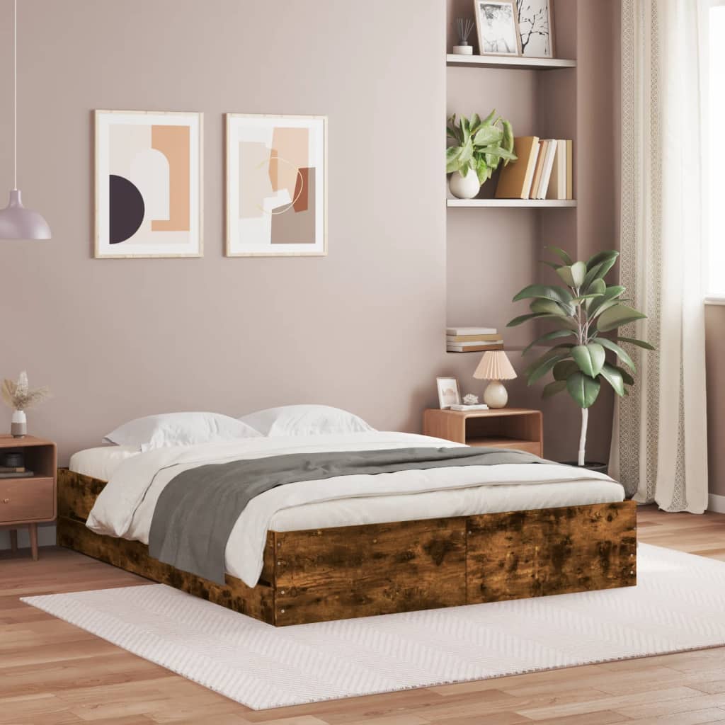 Sengeramme med skuffer røkt eik 140x200 cm konstruert tre