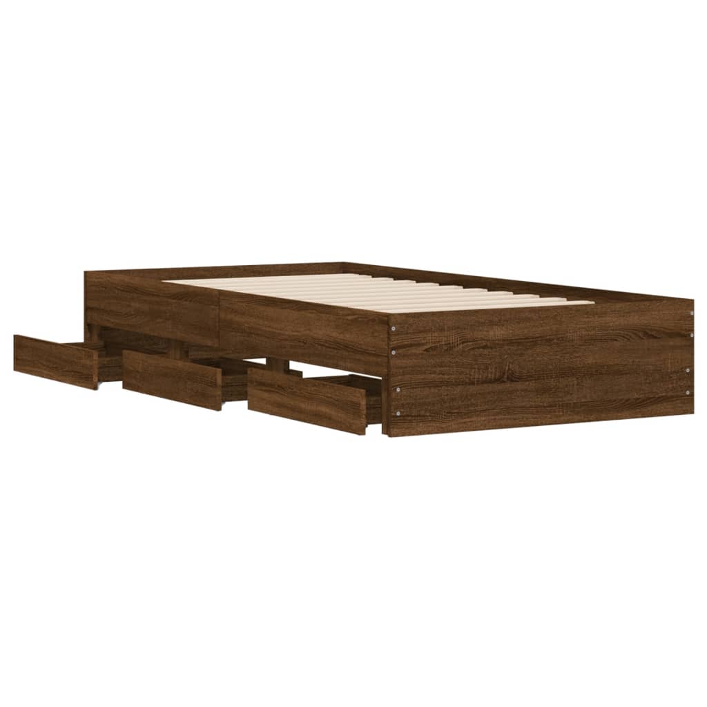 Sengeramme med skuffer brun eik 100x200 cm konstruert tre