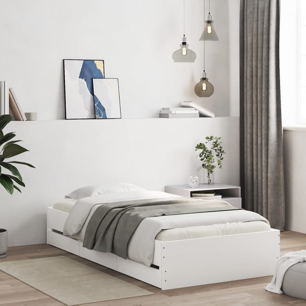 Sengeramme med skuffer hvit 90x200 cm konstruert tre