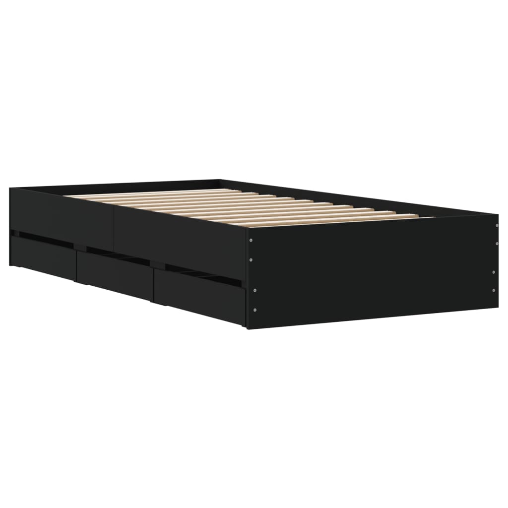 Sengeramme med skuffer svart 90x200 cm konstruert tre