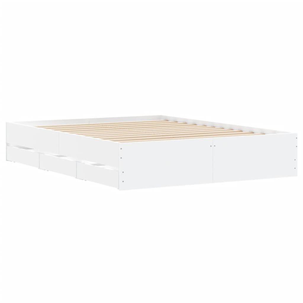 Sengeramme med skuffer hvit 140x190 cm konstruert tre